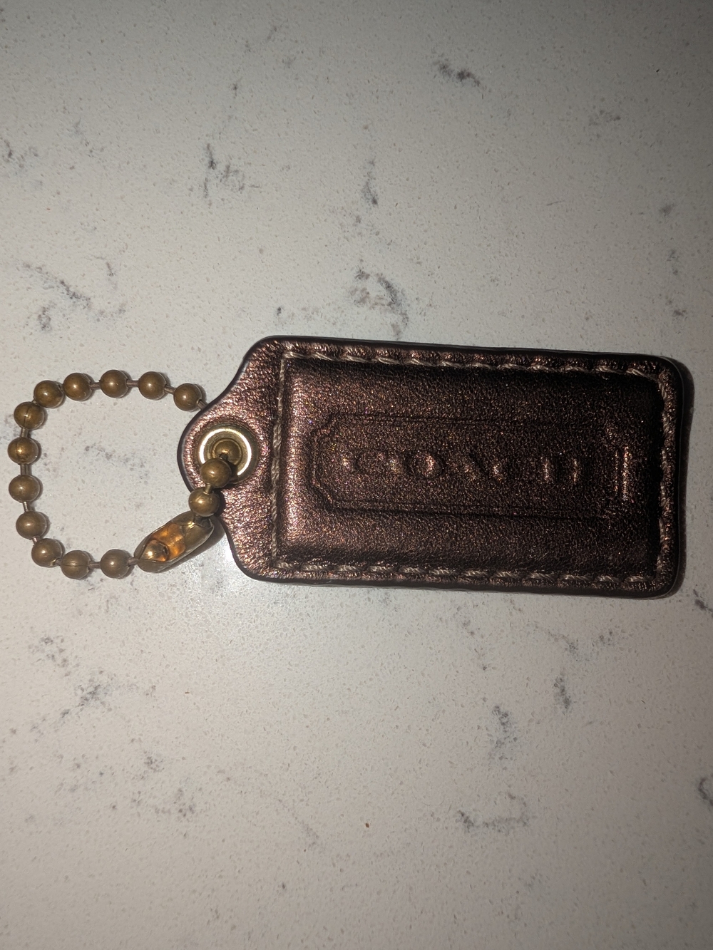 Coach Bronze Brown Leather Hangtag with Unbranded Brass Ball Chain